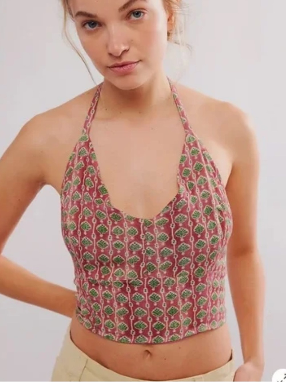 Free people Tie-Back Halter Crop Top in Rust Floral